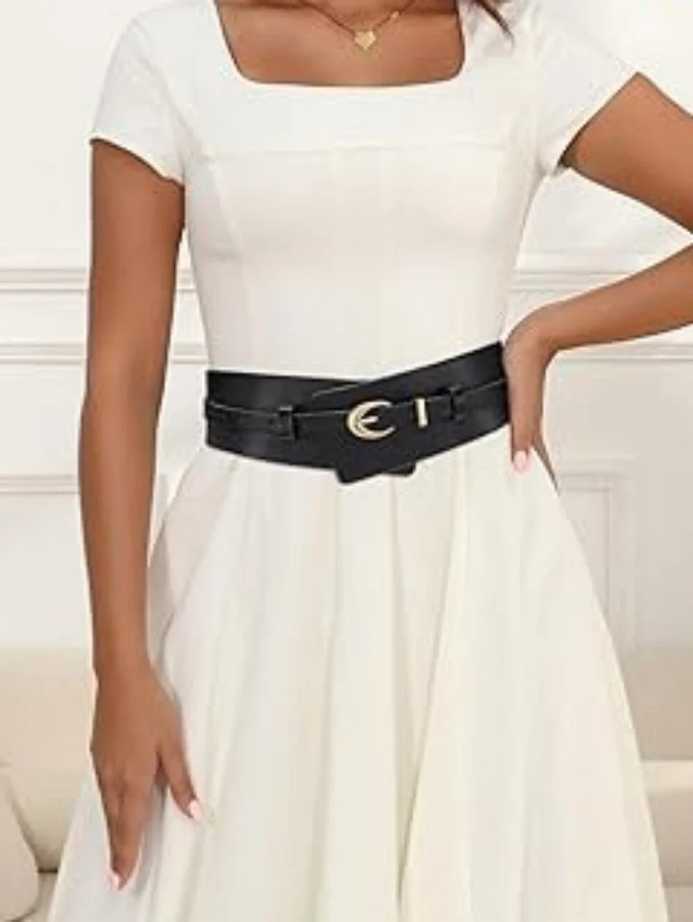 BRAND NEW NWT Black Wide Waist Belt with Gold Buckle 37-41